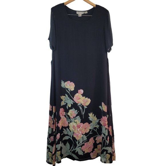 Lolette Dresses & Skirts - Vintage Lolette Womens Sz 10 Floral Sheer Midi Dress Lined Romantic Fairy 90s